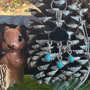 925 Sterling Onyx thunder cloud turquoise raindrops necklace